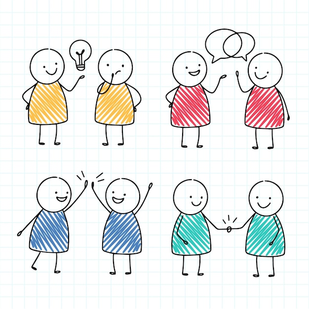 Pack stickman colorido dibujado a mano