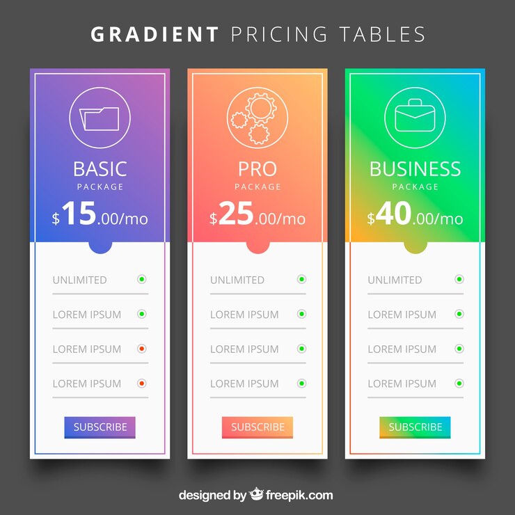 Vector gratuito pack de tabla de precios