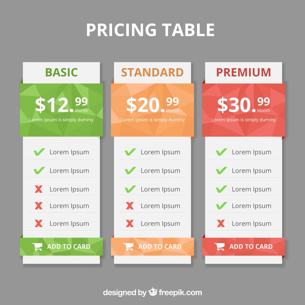 Pack de tabla de precios 