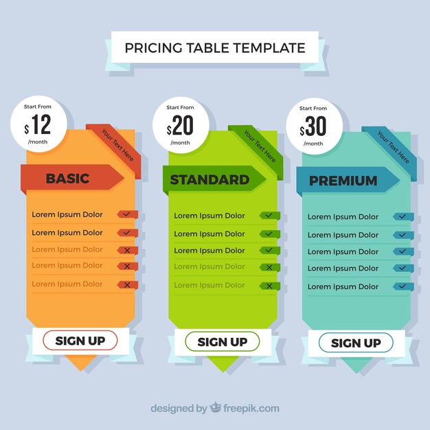 Pack de tabla de precios 