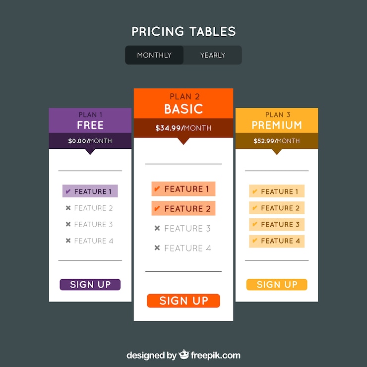 Vector gratuito pack de tabla de precios 