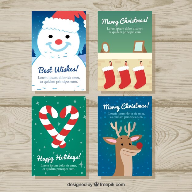 Pack de tarjetas con adornos y adorables personajes navideños
