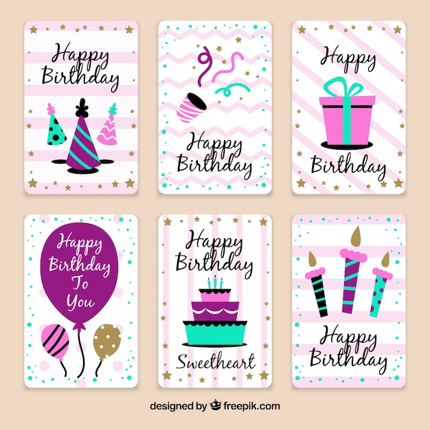 Pack de tarjetas de celebración de cumpleaños en estilo vintage 