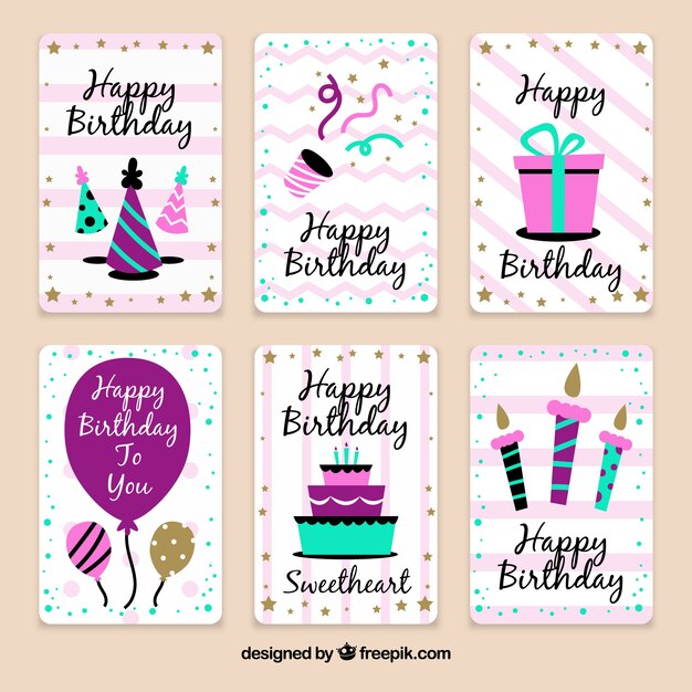 Pack de tarjetas de celebración de cumpleaños en estilo vintage 