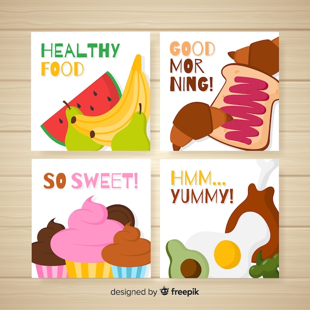 Pack tarjetas comida dibujada a mano