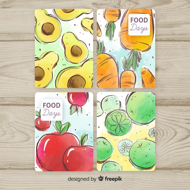 Pack tarjetas de comida dibujadas a mano