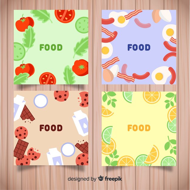 Pack tarjetas comida dibujadas a mano