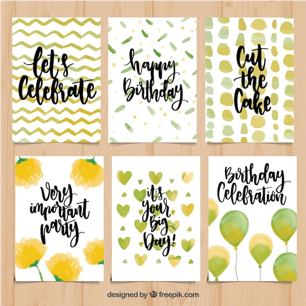 Pack de tarjetas de cumpleaños de acuarela con mensajes