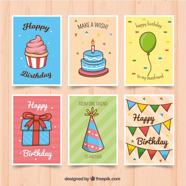 Pack de tarjetas de cumpleaños dibujadas a mano 
