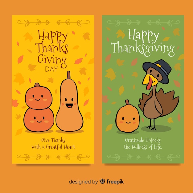 Pack de tarjetas de  día de acción de gracias  dibujadas a mano