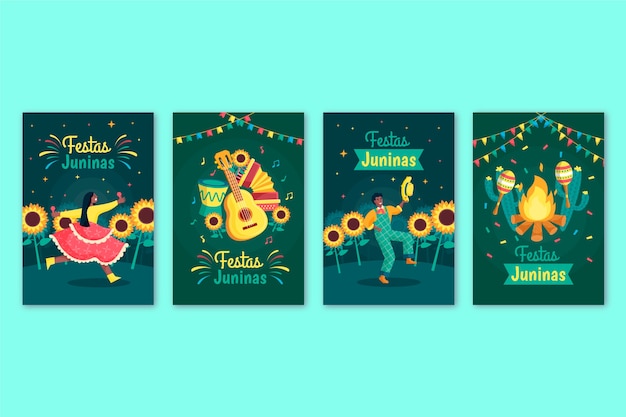 Vector gratuito pack tarjetas festas juninas dibujadas a mano