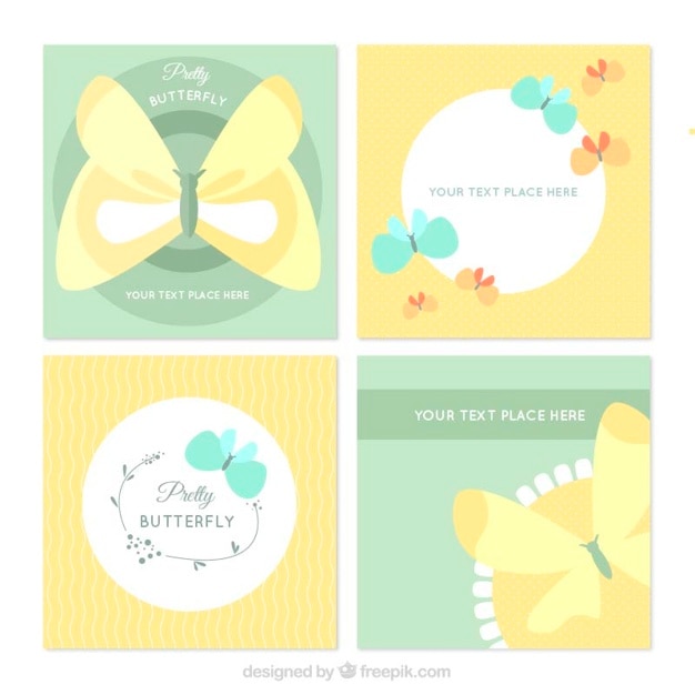 Vector gratuito pack de tarjetas de mariposas en color pastel