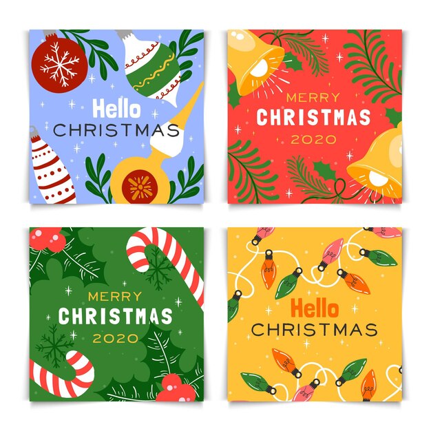 Pack de tarjetas de navidad coloridas dibujadas a mano