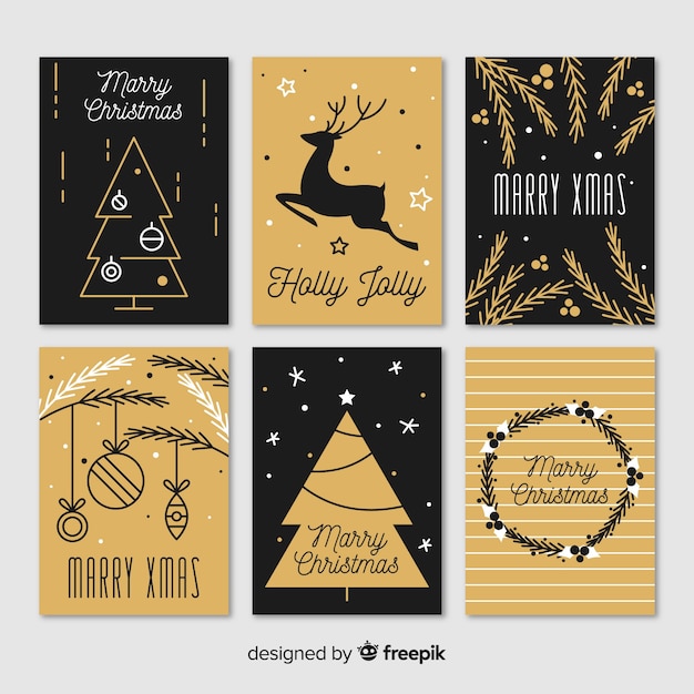 Pack de tarjetas de navidad doradas y negras