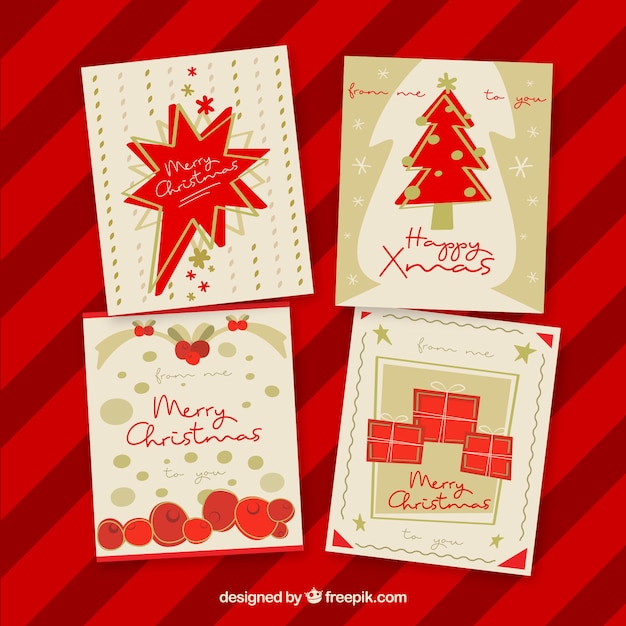 Vector gratuito pack de tarjetas navideñas en estilo retro