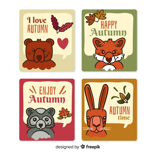 Pack de tarjetas de otoño dibujadas a mano.