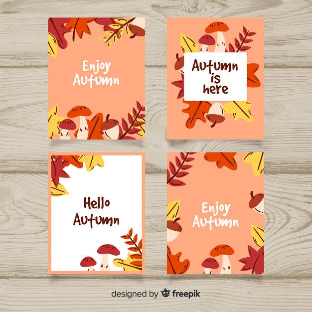 Pack de tarjetas de otoño dibujadas a mano.