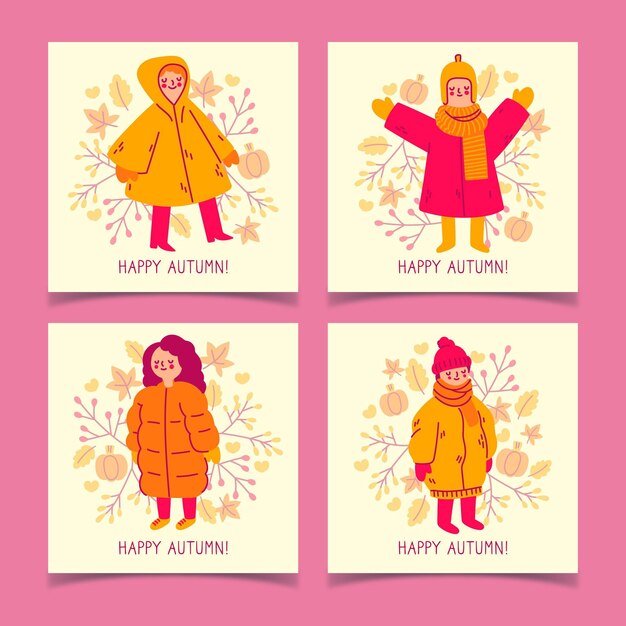 Pack de tarjetas de otoño dibujadas a mano