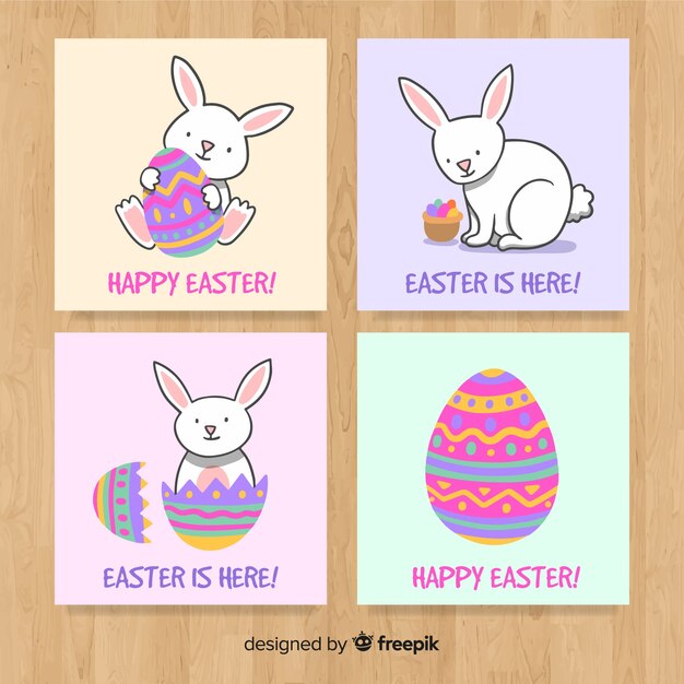 Pack tarjetas pascua conejo dibujado a mano