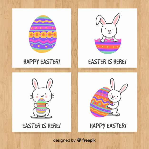 Pack tarjetas pascua conejo dibujado a mano