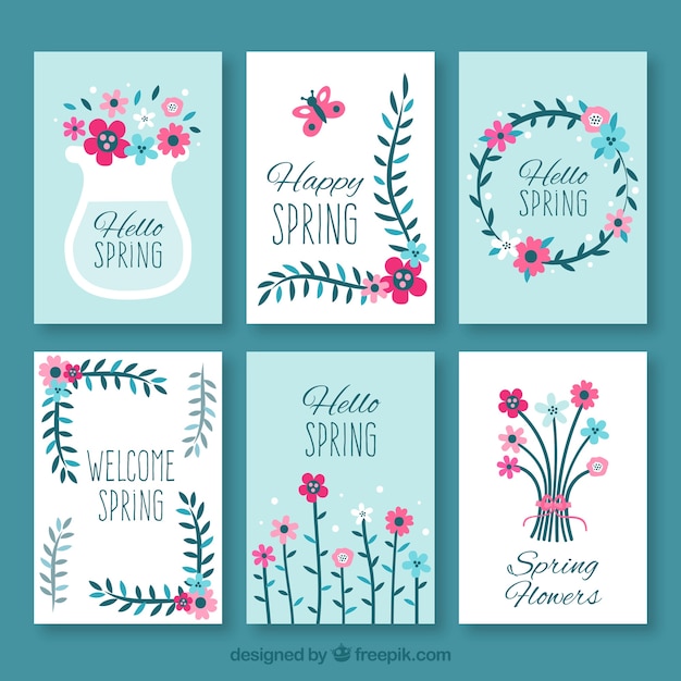 Pack de tarjetas de primavera azules