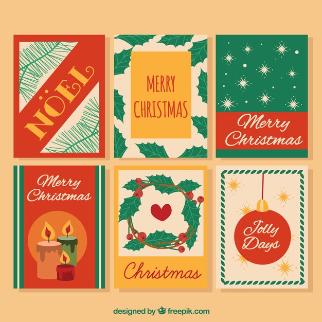 Pack de tarjetas retro de navidad 