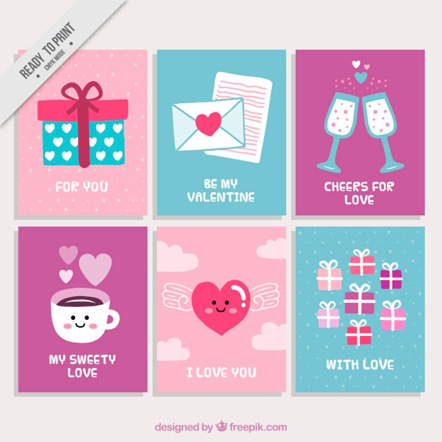Pack de tarjetas simpáticas de san valentín 
