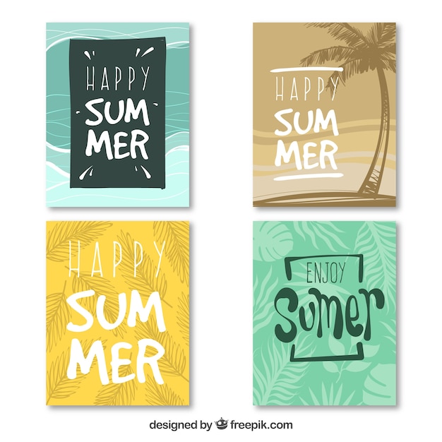 Vector gratuito pack de tarjetas veraniegas de colores