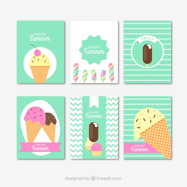 Vector gratuito pack de tarjetas veraniegas con helados