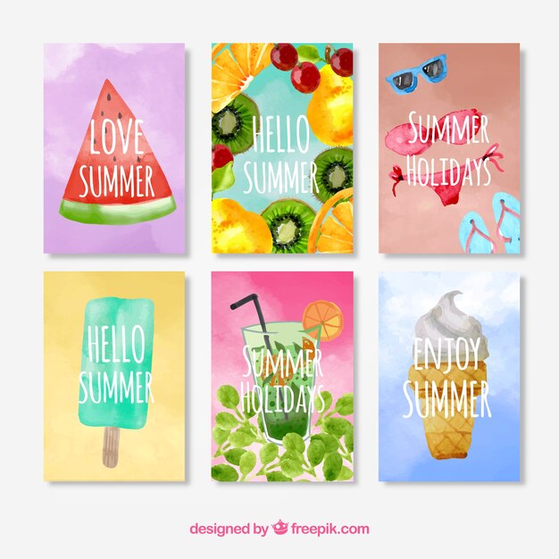 Pack de tarjetas de verano de acuarela