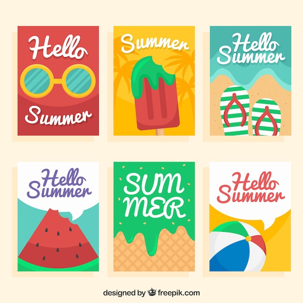 Vector gratuito pack de tarjetas de verano