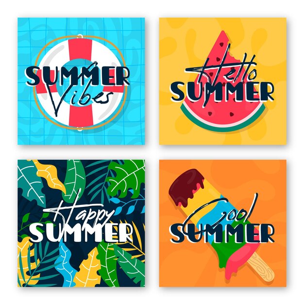 Vector gratuito pack de tarjetas de verano