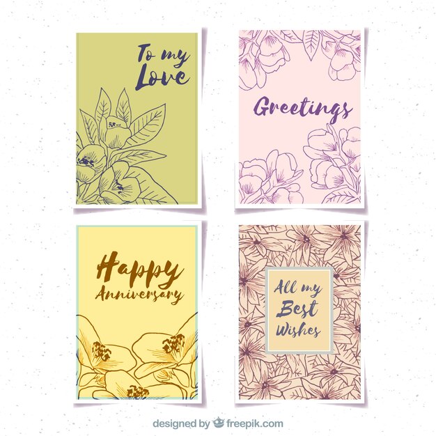 Pack de tarjetas vintage con bocetos de jazmines 
