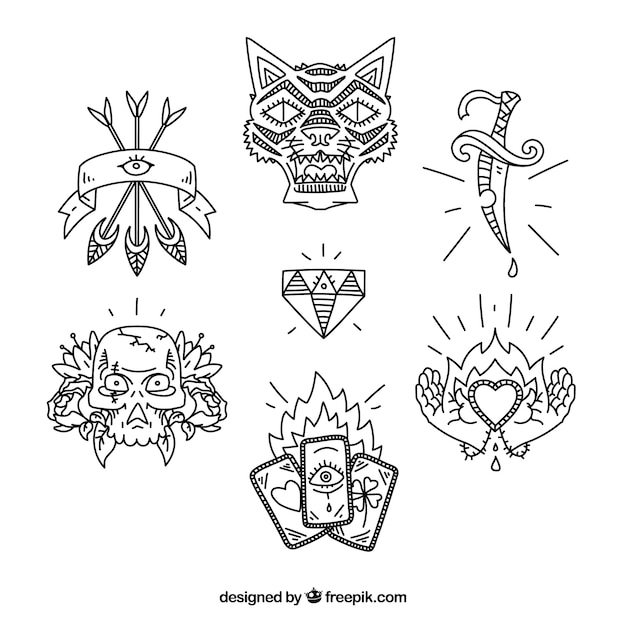 Vector gratuito pack de tatuajes étnicos dibujados a mano