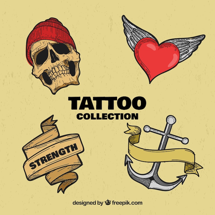 Vector gratuito pack de tatuajes retro dibujados a mano