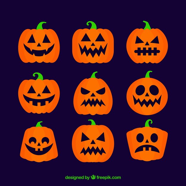 Pack terrorífico de calabazas de halloween clásicas