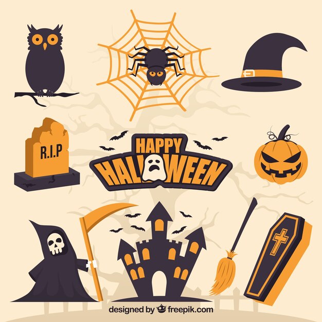 Pack terrorífico de elementos planos de halloween