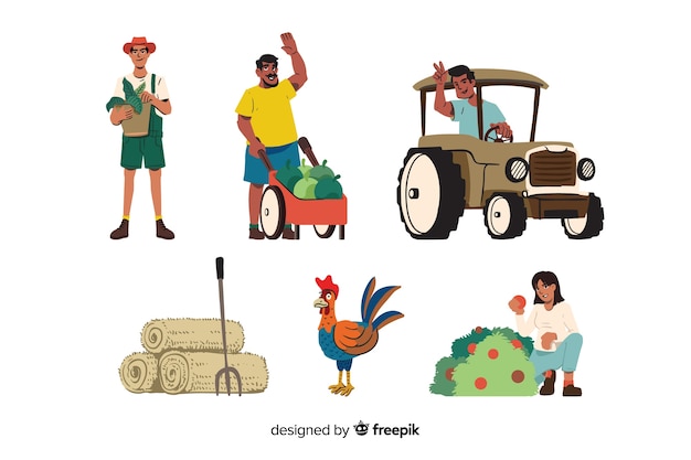 Vector gratuito pack de trabajadores agrícolas ilustrados