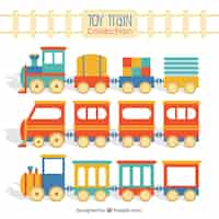 Vector gratuito pack de trenes de juguete planos