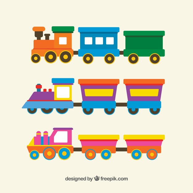 Pack de trenes de juguetes en diseño plano