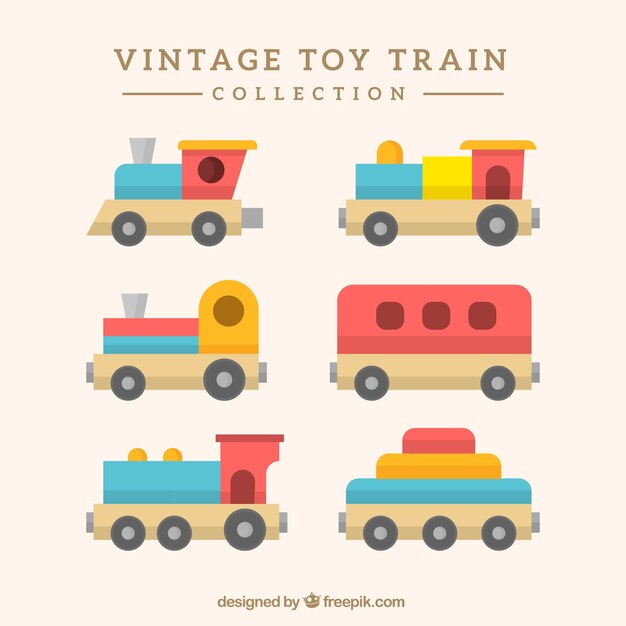 Pack de trenes vintage en diseño plano 