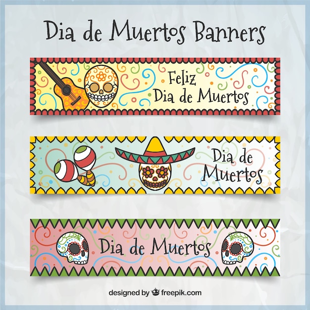 Vector gratuito pack de tres banners abstractos del día de los muertos