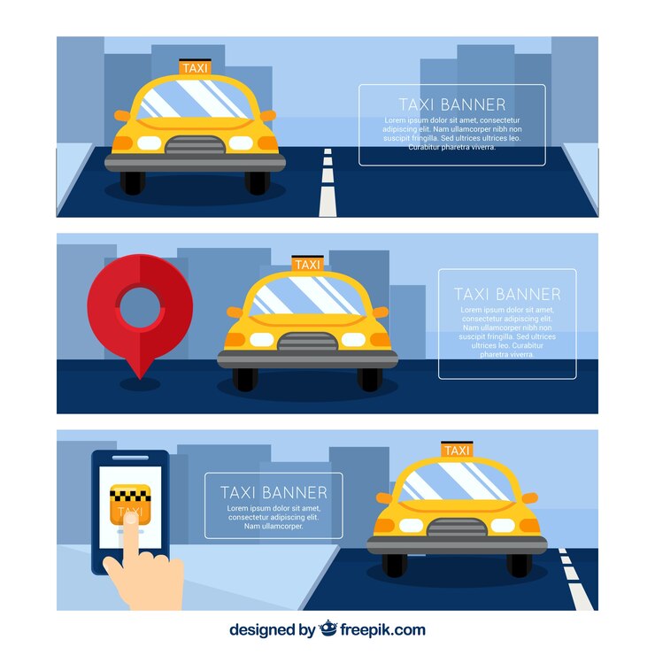 Vector gratuito pack de tres banners de aplicación de taxi