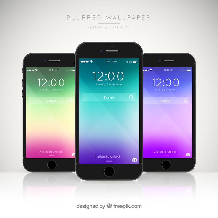 Vector gratuito pack de tres móviles con fondos de colores elegantes