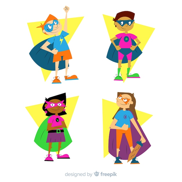 Vector gratuito pack de varios superheroes de niños