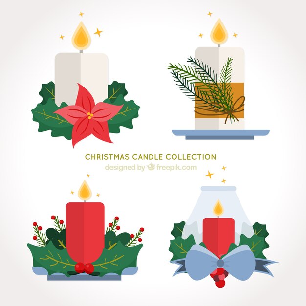 Pack de velas con decoración navideña en diseño plano 