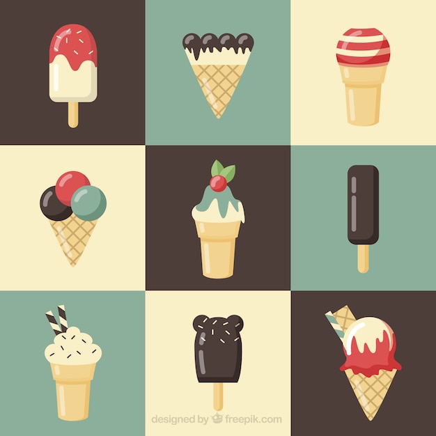 Vector gratuito pack veraniego de conos de helado y polos