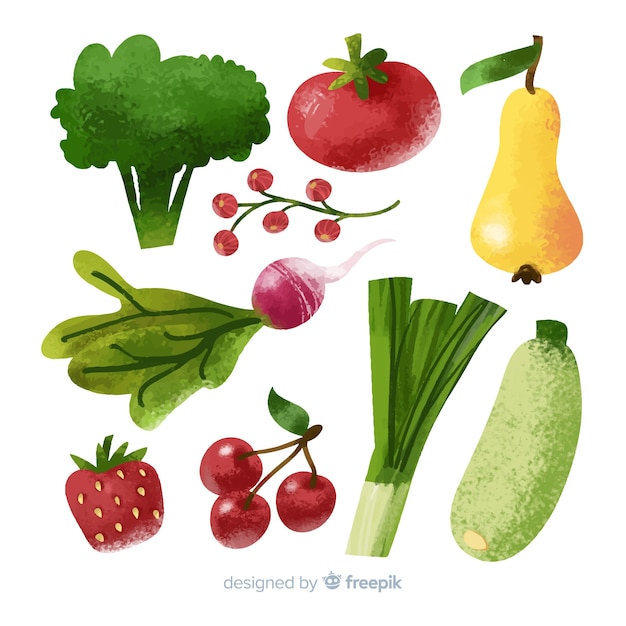 Vector gratuito pack verduras y frutas acuarela