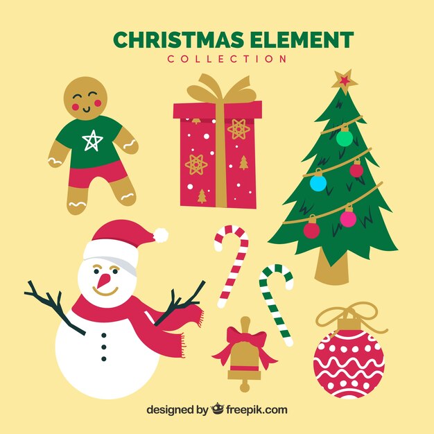 Pack vintage de elementos navideños decorativos