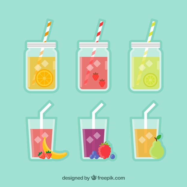 Pack de zumos de fruta en diseño plano